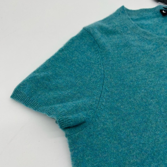 C by Bloomingdale’s 100% 2-Ply Cashmere Short Sleeve Sweater – XL – Marled Teal - Picture 4 of 7